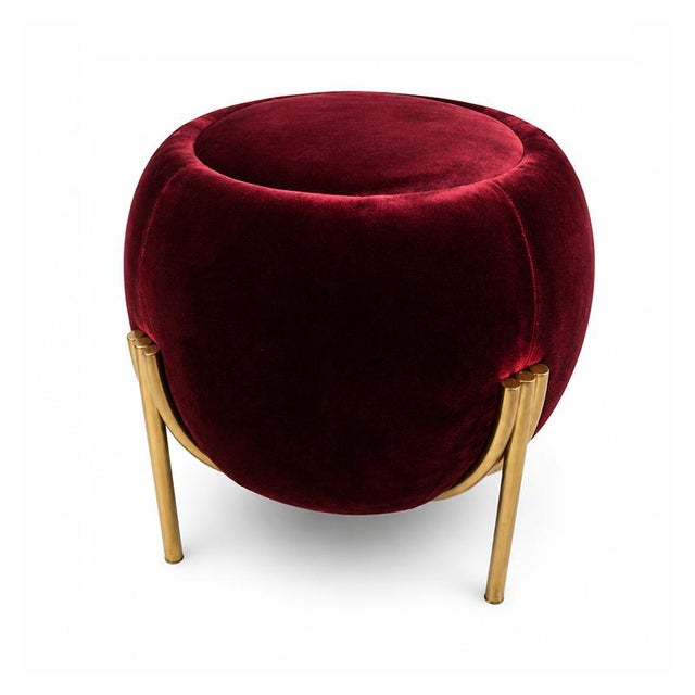 Vintage Ruby Velvet Pouf, 1980s For Sale - Image 3 of 4