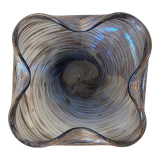Floriform Italian Murano Glass Copper Swirl Bowl For Sale