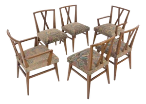 Set of 6 Tommy Parzinger Light Walnut Dining Chairs Lenor Larsen Upholstery MINT