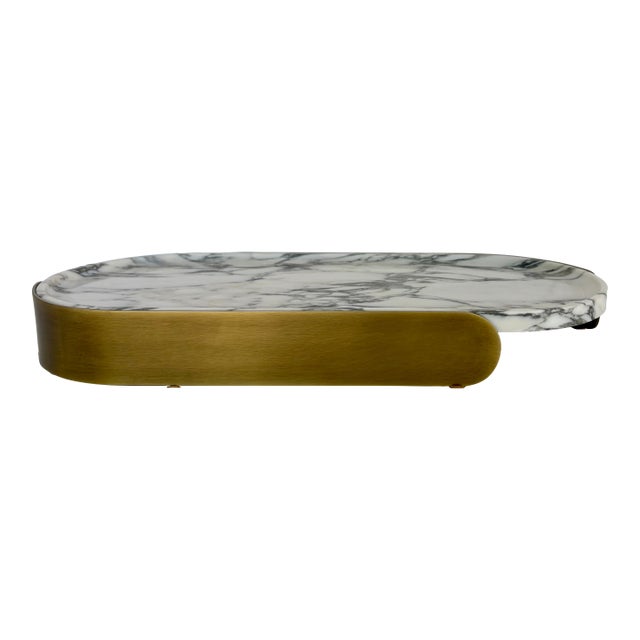Revelation Modern Brass and Arabescato Marble Lozenge Tray For Sale