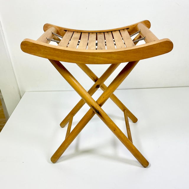 Mid-Century Modern Boho Chic Americana Pine Folding Stool For Sale - Image 9 of 14