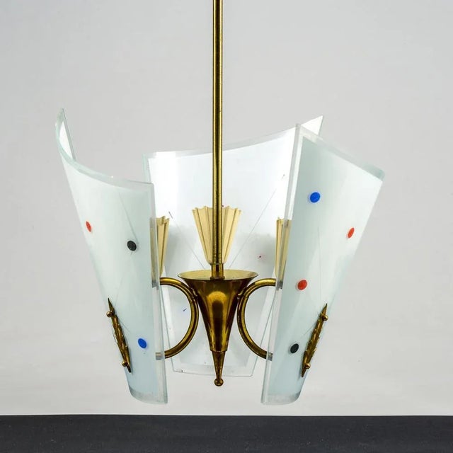 Metal Art Deco Chandelier in Glass and Brass For Sale - Image 7 of 9