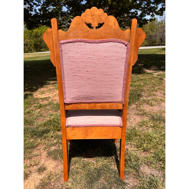 Beautiful antique Eastlake parlour chair upholstered in a gorgeous light pink dupioni silk. It’s in excellent condition...