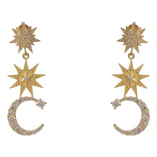 Starlit Moonlight Gold Dangle Earrings, A Pair For Sale