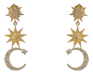 Starlit Moonlight Gold Dangle Earrings, A Pair