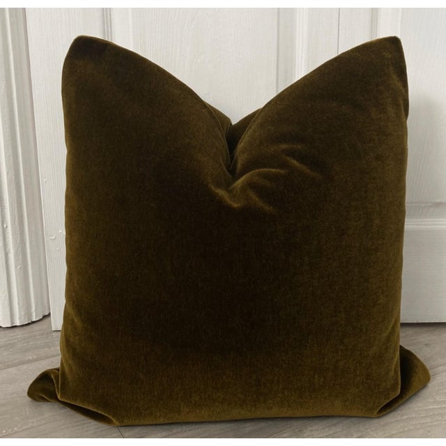 Contemporary Plush Olive Brown Down Filled Mohair Pillows - A Pair For Sale - Image 3 of 3