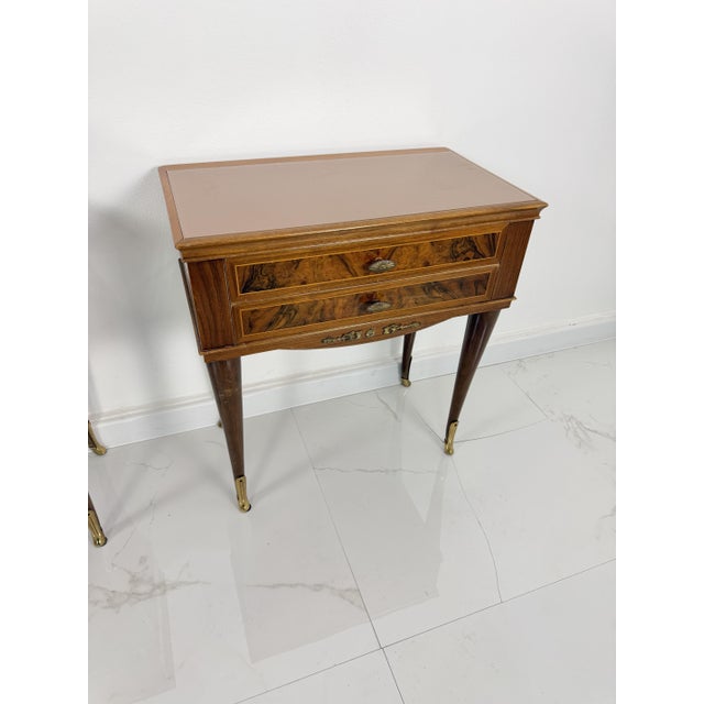 Vintage Italian Bedside Tables with Pink Glass Top and Brass Feet, 1950s, Set of 2 For Sale - Image 16 of 18