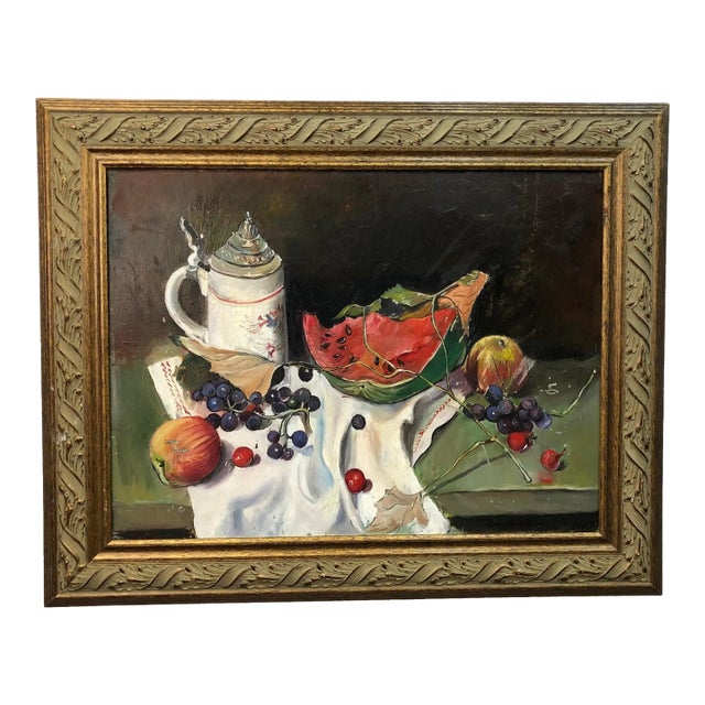 Mid 20th Century Still Life Original Oil Painting on Board For Sale