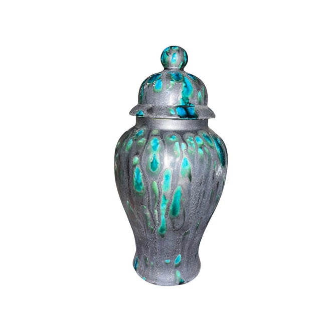 1970s Mid-Century Modern Drip Glaze Web Ginger Jar Urn For Sale - Image 9 of 11