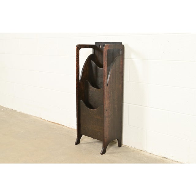 Mission Lakeside Craft Shops Antique Mission Oak Arts & Crafts Magazine Rack, Circa 1910 For Sale - Image 3 of 11