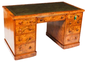 19th Century Victorian Burr Walnut Partners Pedestal Desk