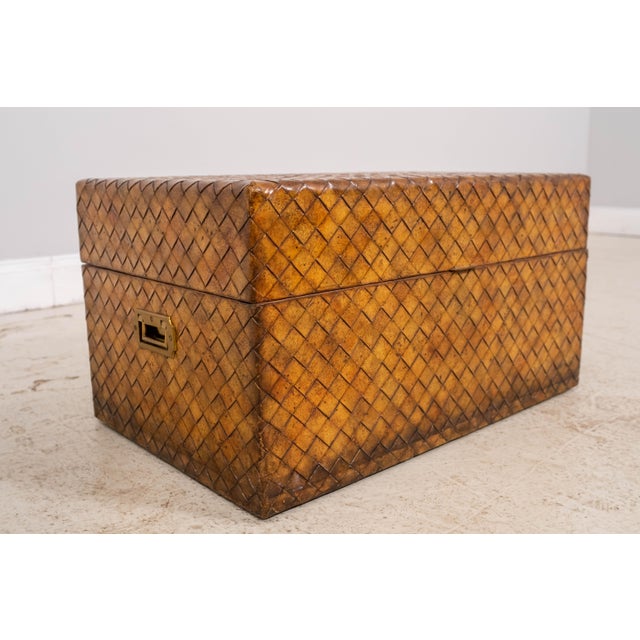 Brown Maitland Smith Woven Leather Wrapped Lidded Chest Trunk For Sale - Image 8 of 10