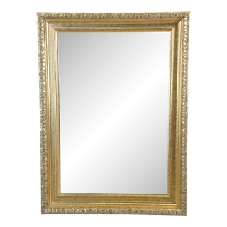 Hollywood Regency Rectangular Carved Wall Hanging Mirror Beveled Frame Gold 43" For Sale