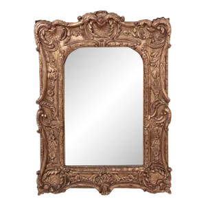 Neoclassical Rectangular Vintage Gold Hand Carved Wooden Wall Mirror,