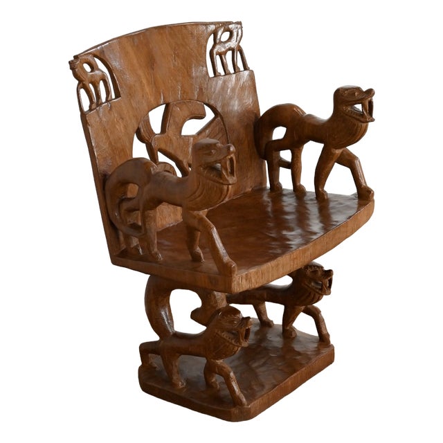 Carved Mahogany Chair, 1950s For Sale
