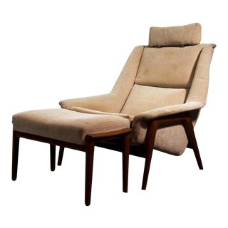 Swedish Mid Century Easy Chair & Ottoman by Folke Ohlsson For Sale