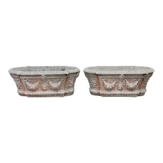 French Neoclassical Style: Pair of Cast Stone Garden Planters For Sale