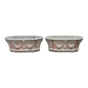 French Neoclassical Style: Pair of Cast Stone Garden Planters