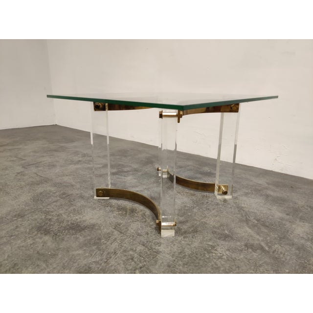 Brass and Acrylic Glass Coffee Table, 1970s For Sale - Image 4 of 10