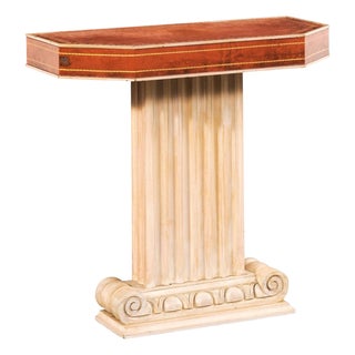 Mid 20th Century French Leather-Top Pedestal Console Table For Sale