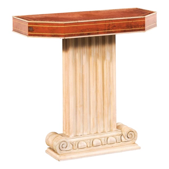Mid 20th Century French Leather-Top Pedestal Console Table For Sale