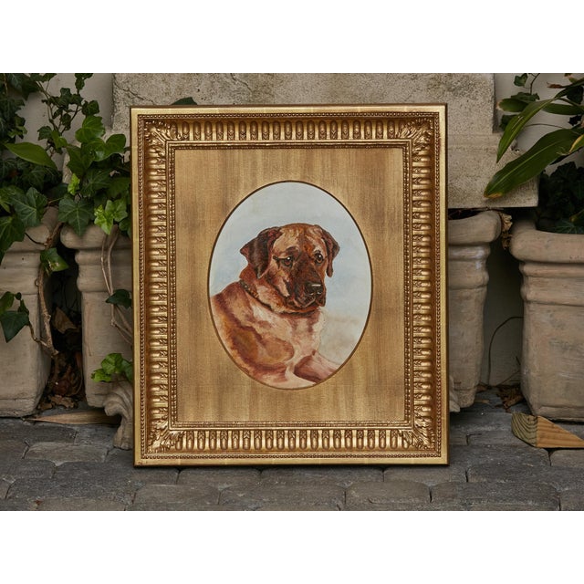 19th Century English 19th Century Oil on Board Mastiff Dog Painting in Giltwood Frame For Sale - Image 5 of 12
