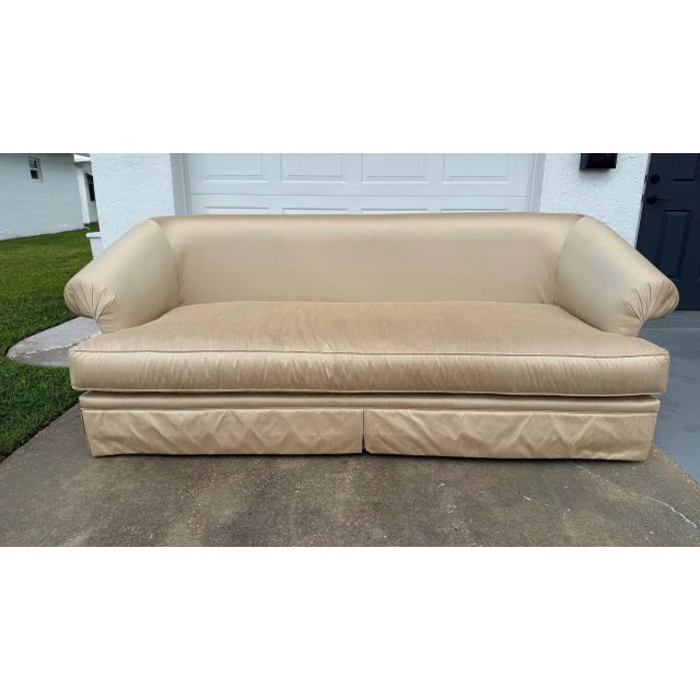 Wood Custom-Made Sofa in Champagne Sheen Fabric — Designed for Fran Murphy Interiors For Sale - Image 7 of 12