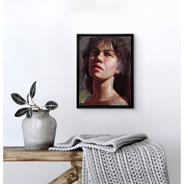 A World Away by Matt Talbert | Oil on Linen Panel Portrait of a woman looking upward For Sale - Image 4 of 5