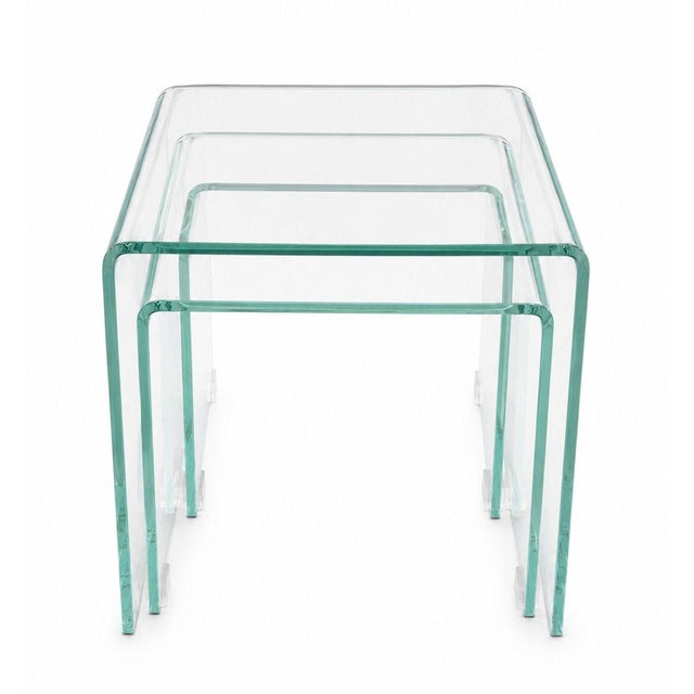 Transparent Pair of Italian Waterfall Glass Nesting Tables, 20th Century For Sale - Image 8 of 9