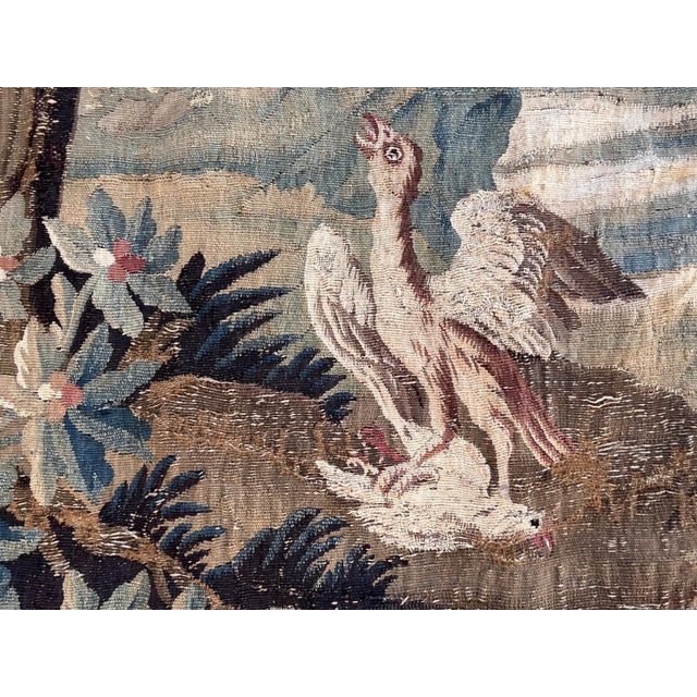 Brown Antique Verdure Tapestry – Large Bird & Prey Scene For Sale - Image 8 of 10