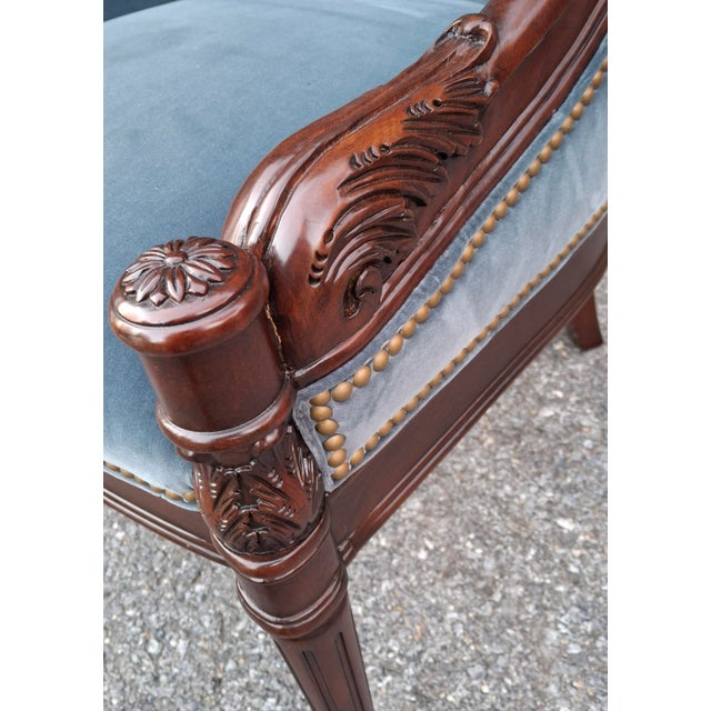 Wood Pair of Hancock & Moore Georgian Style Mahogany and Blue Velvet Upholstered Chairs For Sale - Image 7 of 16