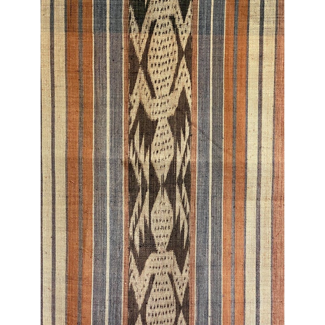 Rare Hand Woven Ikat Indonesian Black, Brown & Blue Fibre Textile Wall Art Panel / Hanging For Sale In Tampa - Image 6 of 10