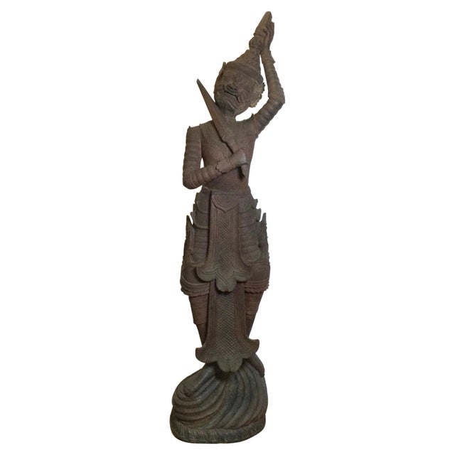 Early 20th Century Hand Carved Hard Wood Balinese Warrior For Sale - Image 13 of 13