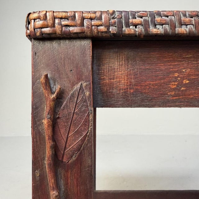 Remarkable Japanese stool from the 1950s, with a warm dark brown patina and a distinctly decorative character. Dimensions:...