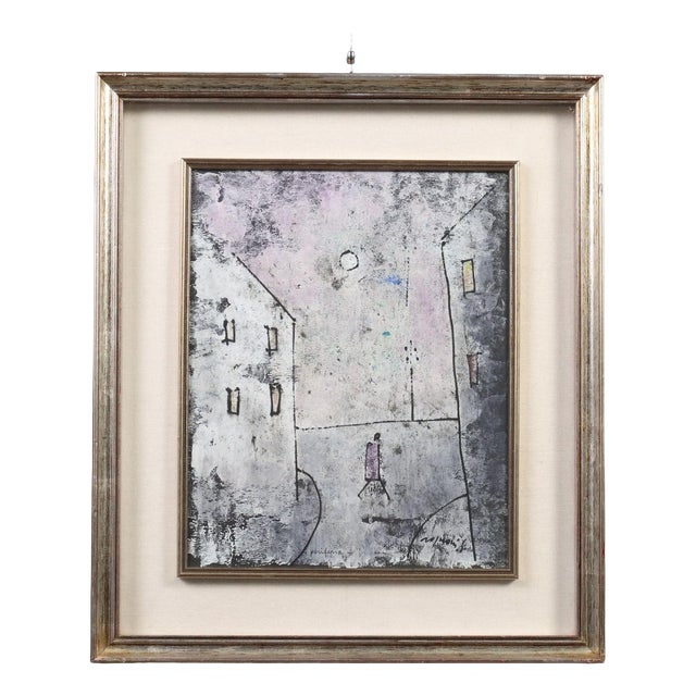 Franco Rognoni, Figurative Composition, 1984, Mixed Media on Hardboard, Framed For Sale