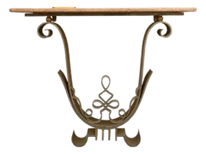 Iron + Marble French Art Deco Poillerat-Style Wall-Mounted Console Table