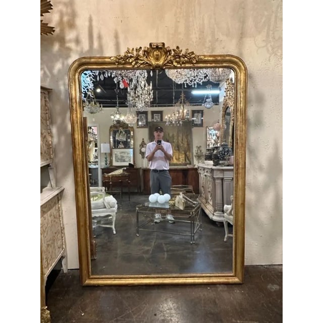 Fine large scale 19th century French Louis Philippe gold leaf floor mirror. Circa 1860. A favorite of top designers!