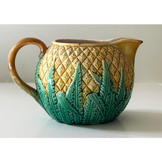 Antique 19th C Majolica Pineapple Pattern Creamer & Sugar C1880s. For Sale - Image 11 of 12