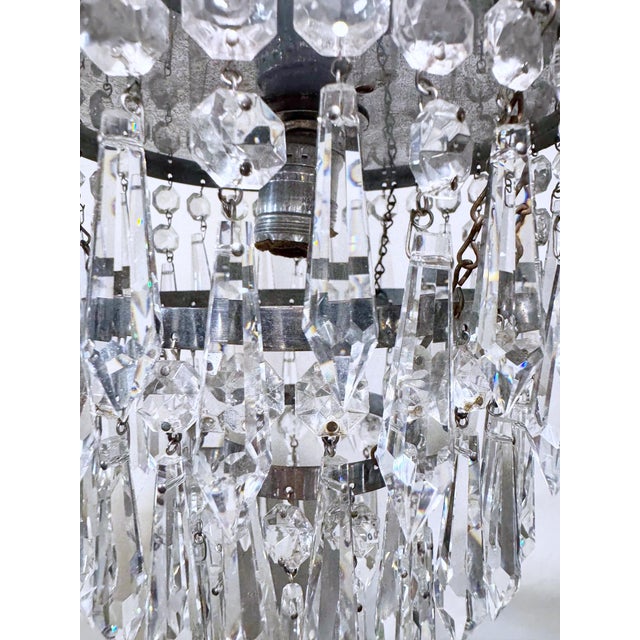 Vintage Silver Crystal Chandelier With Ornate Floral Band and Tiered U-Drop Prisms For Sale In New York - Image 6 of 8