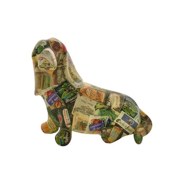 Paper Late 20th Century Dog Sculpture Basset Hound Paper Mache French Labels Vintage Store Front Decor For Sale - Image 7 of 8