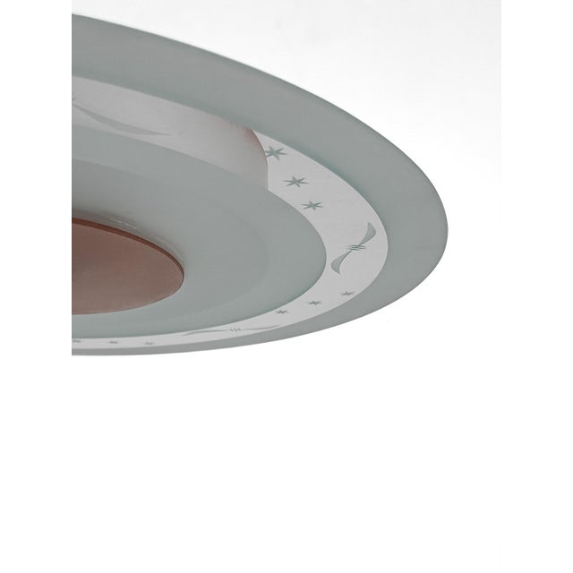 Swedish Modern Ceiling Lamp in Etched Star-Decorated Glass and Chrome, 1940s For Sale - Image 6 of 7