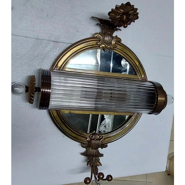1940s Vintage Art Deco Brass & Mirror Glass Rod Wall Sconces Fixture For Sale - Image 6 of 6