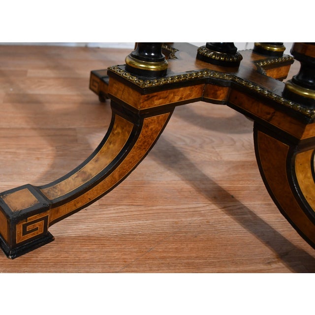 Brown 19th Antique Victorian Oval Center Table With Burl Wood Walnut Top & Ebonized Accents For Sale - Image 8 of 16