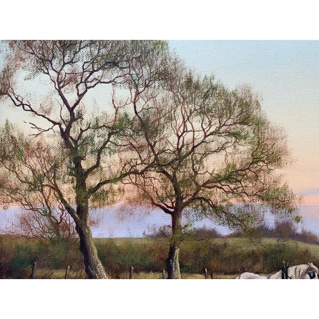 Figurative English Countryside Art - Horse Drawn Plough With Two Horses Ploughman and Dog by British Landscape Artist, 1990 Circa For Sale - Image 3 of 13