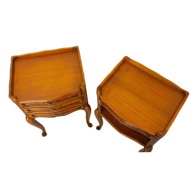 Brown French Louis XV Style Nightstands in Cherrywood, 1970s, Set of 2 For Sale - Image 8 of 10