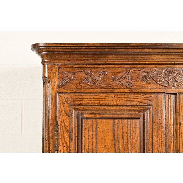 Baker Furniture French Provincial Louis XV Carved Oak Armoire Dresser or Linen Press, Circa 1960s For Sale - Image 10 of 16