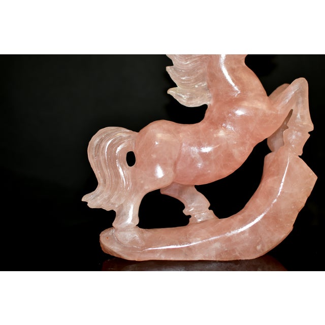 Mid 20th Century Mid 20th Century Natural Rose Quartz Horse Statue Hand Carved Gemstone Sculpture For Sale - Image 5 of 16