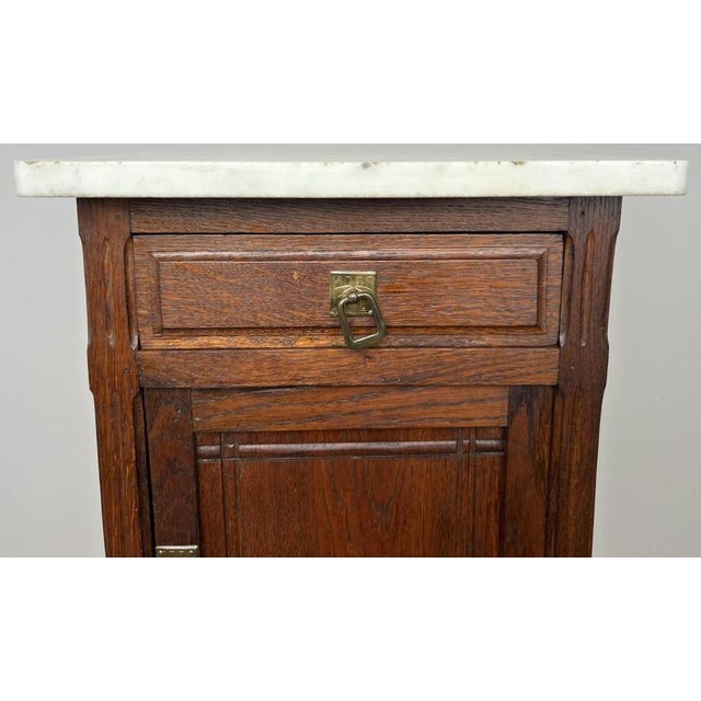 Antique French Oak Bedside Table with Marble Top For Sale - Image 6 of 16