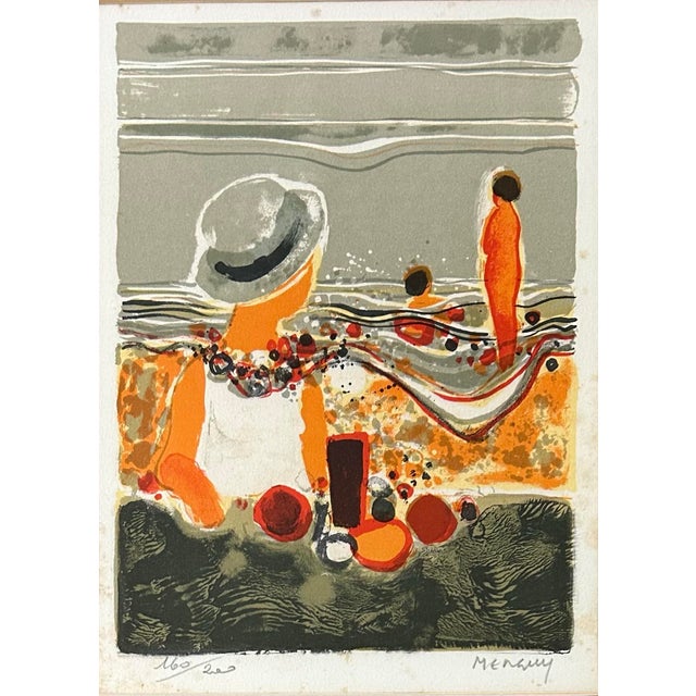 1970s Vintage Mid Century Abstract Impressionist Lithograph of People on Beach For Sale - Image 5 of 8