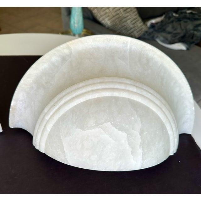 Metal Pair Half Moon Art Deco Style Alabaster Wall Sconces For Sale - Image 7 of 17